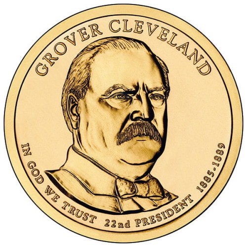 USA: moneta obiegowa z serii:  Prezydenci USA / Dolary Prezydenckie  (nr 22) - 1$ / 2012 r. - Grover Cleveland.   Sklep Numizmatyczny, Warszawa ul. Króla Maciusia 12.  www.sklepnumizmatyczny.eu