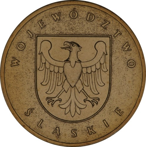 Polska: moneta ze stopu Nordic Gold: 2 zł / 2004 r. -  „Herby Województw": Województwo Śląskie. Sklep Numizmatyczny, Warszawa ul. Króla Maciusia 12.   www.sklepnumizmatyczny.eu