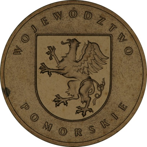 Polska: moneta ze stopu Nordic Gold: 2 zł / 2004 r. -  „Herby Województw": Województwo Pomorskie. Sklep Numizmatyczny, Warszawa ul. Króla Maciusia 12.   www.sklepnumizmatyczny.eu