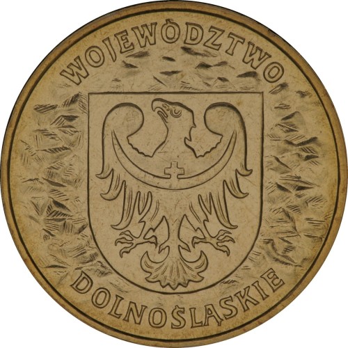 Polska: moneta ze stopu Nordic Gold: 2 zł / 2004 r. -  „Herby Województw": Województwo Dolnośląskie. Sklep Numizmatyczny, Warszawa ul. Króla Maciusia 12.   www.sklepnumizmatyczny.eu