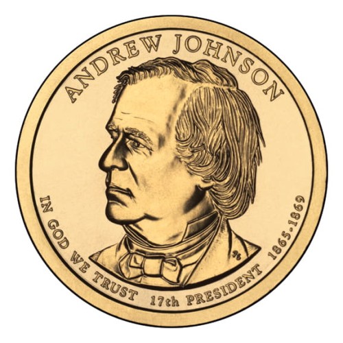 USA: moneta obiegowa z serii:  Prezydenci USA / Dolary Prezydenckie  (nr 17) - 1$ / 2011 r. - Andrew Johnson.   Sklep Numizmatyczny, Warszawa ul. Króla Maciusia 12.  www.sklepnumizmatyczny.eu