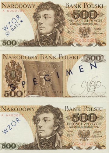 POLSKA: wzór banknotu / specimen 500 zł / 1974 r. z BŁĘDEM.  Sklep Numizmatyczny, Warszawa ul. Króla Maciusia 12.   
www.sklepnumizmatyczny.eu