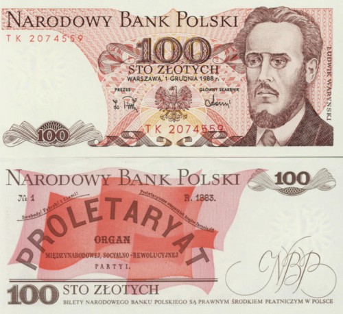 Banknot 100 zł / 1988 rok - Ludwik Waryński. Sklep Numizmatyczny, Warszawa ul. Króla Maciusia 12. www.sklepnumizmatyczny.eu 
