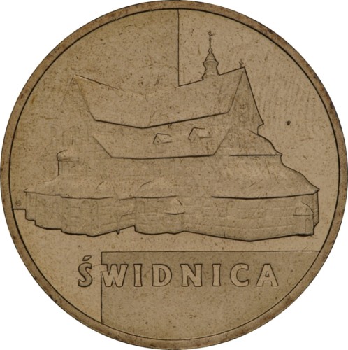 Polska: moneta ze stopu Nordic Gold: 2 zł / 2007 r. -  Historyczne Miasta w Polsce: Świdnica – woj. dolnośląskie.  Sklep Numizmatyczny, Warszawa ul. Króla Maciusia 12.   www.sklepnumizmatyczny.eu