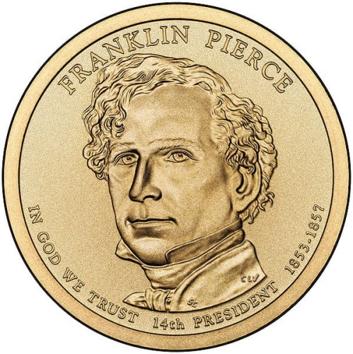 USA: moneta obiegowa z serii:  Prezydenci USA / Dolary Prezydenckie  (nr 14) - 1$ / 2010 r. - Franklin Pierce.   Sklep Numizmatyczny, Warszawa ul. Króla Maciusia 12.  www.sklepnumizmatyczny.eu