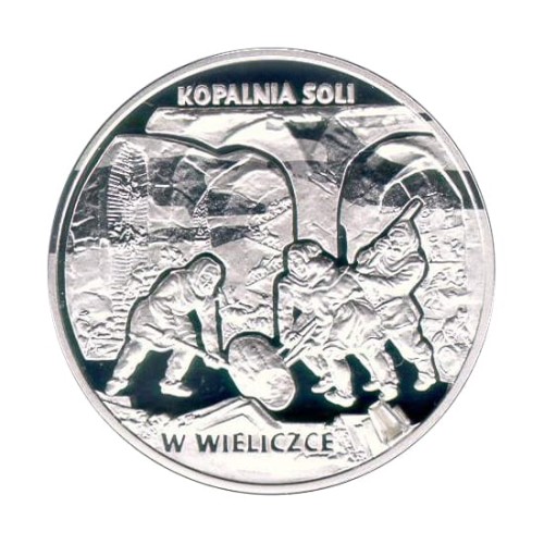 Polska: srebrna moneta kolekcjonerska:  20 zł / 2001 r. - Zabytki kultury materialnej w Polsce: Kopalnia soli w Wieliczce.     Sklep Numizmatyczny, Warszawa: www.sklepnumizmatyczny.eu