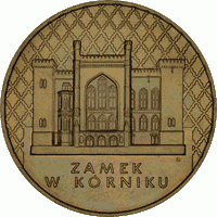 Polska: moneta ze stopu Nordic Gold: 2 zł / 1998r. - Zamki i pałace w Polsce: Zamek w Kórniku.   Sklep Numizmatyczny, Warszawa ul. Króla Maciusia 12.    www.sklepnumizmatyczny.eu