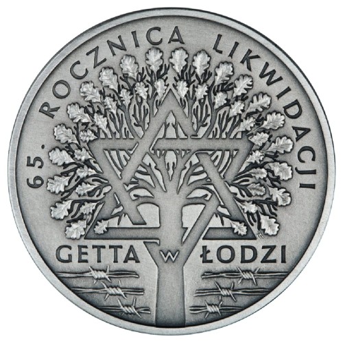 POLSKA: srebrna moneta kolekcjonerska 20 zł / 2009 r. - 65. rocznica likwidacji getta w Łodzi.  Sklep Numizmatyczny, Warszawa ul. Króla Maciusia 12.         www.sklepnumizmatyczny.eu 