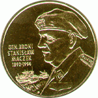 Polska: moneta ze stopu Nordic Gold: 2 zł / 2003 r. - Generał Brygady Stanisław Maczek.        Sklep Numizmatyczny, Warszawa ul. Króla Maciusia 12.               www.sklepnumizmatyczny.eu 