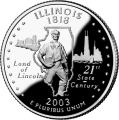 USA: moneta obiegowa z serii:  Ćwierćdolarówki Stanowe / Quarter  - 25 centów / 2003 r. - Illinois (nr 21).   Sklep Numizmatyczny, Warszawa ul. Króla Maciusia 12.  www.sklepnumizmatyczny.eu