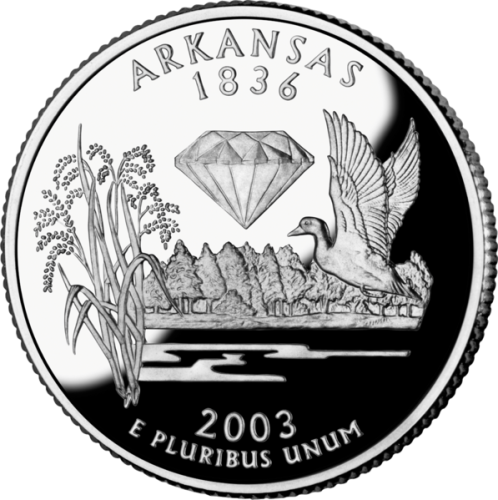 USA: moneta obiegowa z serii:  Ćwierćdolarówki Stanowe / Quarter  - 25 centów / 2003 r. - Arkansas (nr 25).   Sklep Numizmatyczny, Warszawa ul. Króla Maciusia 12.  www.sklepnumizmatyczny.eu