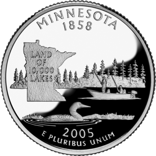 USA: moneta obiegowa z serii:  Ćwierćdolarówki Stanowe / Quarter  - 25 centów / 2005 r. - Minnesota (nr 32).   Sklep Numizmatyczny, Warszawa ul. Króla Maciusia 12.  www.sklepnumizmatyczny.eu