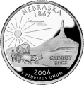 USA: moneta obiegowa z serii:  Ćwierćdolarówki Stanowe / Quarter  - 25 centów / 2006 r. - Nebraska (nr 37).   Sklep Numizmatyczny, Warszawa ul. Króla Maciusia 12.  www.sklepnumizmatyczny.eu