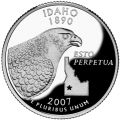 USA: moneta obiegowa z serii:  Ćwierćdolarówki Stanowe / Quarter  - 25 centów / 2007 r. - Idaho.   Sklep Numizmatyczny, Warszawa ul. Króla Maciusia 12.  www.sklepnumizmatyczny.eu