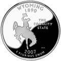 USA: moneta obiegowa z serii:  Ćwierćdolarówki Stanowe / Quarter  - 25 centów / 2007 r. - Wyoming.   Sklep Numizmatyczny, Warszawa ul. Króla Maciusia 12.  www.sklepnumizmatyczny.eu
