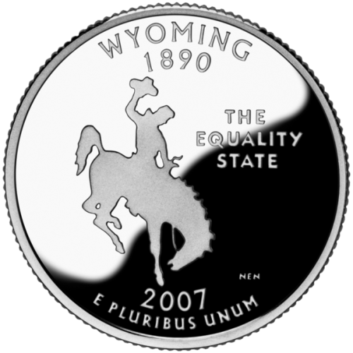 USA: moneta obiegowa z serii:  Ćwierćdolarówki Stanowe / Quarter  - 25 centów / 2007 r. - Wyoming.   Sklep Numizmatyczny, Warszawa ul. Króla Maciusia 12.  www.sklepnumizmatyczny.eu