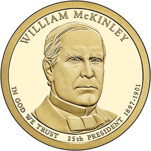 USA: moneta obiegowa z serii:  Prezydenci USA / Dolary Prezydenckie  (nr 25) - 1$ / 2013 r. -  William McKinley.   Sklep Numizmatyczny, Warszawa ul. Króla Maciusia 12.  www.sklepnumizmatyczny.eu