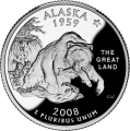 USA: moneta obiegowa z serii:  Ćwierćdolarówki Stanowe / Quarter  - 25 centów / 2008 r. - Alaska.   Sklep Numizmatyczny, Warszawa ul. Króla Maciusia 12.  www.sklepnumizmatyczny.eu