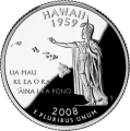USA: moneta obiegowa z serii:  Ćwierćdolarówki Stanowe / Quarter  - 25 centów / 2008 r. - Hawaje.   Sklep Numizmatyczny, Warszawa ul. Króla Maciusia 12.  www.sklepnumizmatyczny.eu