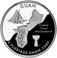 USA: moneta obiegowa z serii:  Ćwierćdolarówki Stanowe / Quarter  - 25 centów / 2009 r. - Guam.   Sklep Numizmatyczny, Warszawa ul. Króla Maciusia 12.  www.sklepnumizmatyczny.eu
