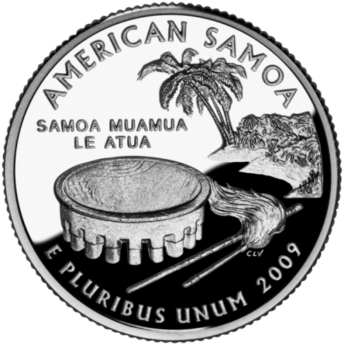 USA: moneta obiegowa z serii:  Ćwierćdolarówki Stanowe / Quarter  - 25 centów / 2009 r. - Samoa Amerykańskie.   Sklep Numizmatyczny, Warszawa ul. Króla Maciusia 12.  www.sklepnumizmatyczny.eu