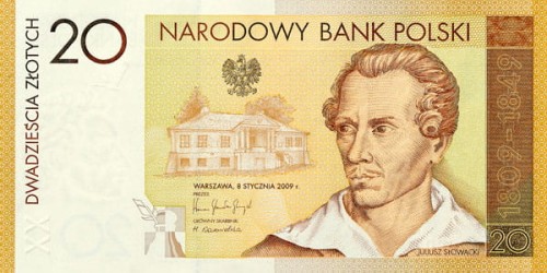 Banknot kolekcjonerski 20 zł / 2009 r. - Juliusz Słowacki - 200. rocznica urodzin.  Sklep Numizmatyczny,   Warszawa,   ul. Króla Maciusia 12.   www.sklepnumizmatyczny.eu