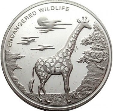 Demokratyczna Republika Konga: moneta kolekcjonerska z serii "Zagrożone zwierzęta": 10 franków / 2007 - Żyrafa.   Sklep Numizmatyczny, Warszawa ul. Króla Maciusia 12.   www.sklepnumizmatyczny.eu