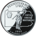 USA: moneta obiegowa z serii:  Ćwierćdolarówki Stanowe / Quarter  - 25 centów / 1999 r. - Pensylwania (nr 2).   Sklep Numizmatyczny, Warszawa ul. Króla Maciusia 12.  www.sklepnumizmatyczny.eu