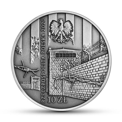 POLSKA: srebrna moneta kolekcjonerska: 10 zł / 2020 r. - Ofiarom obozu KL Warschau.    Sklep Numizmatyczny,  Warszawa ul. Króla Maciusia 12.    www.sklepnumizmatyczny.eu