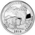 USA: moneta obiegowa z serii ćwierćdolarówek:  Parki Narodowe / Quarter - 25 centów / 2010 r. - Park Narodowy: Yellowstone.   Sklep Numizmatyczny, Warszawa ul. Króla Maciusia 12.  www.sklepnumizmatyczny.eu