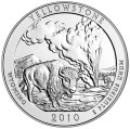 USA: moneta obiegowa z serii ćwierćdolarówek:  Parki Narodowe / Quarter - 25 centów / 2010 r. - Park Narodowy: Yellowstone.   Sklep Numizmatyczny, Warszawa ul. Króla Maciusia 12.  www.sklepnumizmatyczny.eu