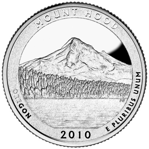 USA: moneta obiegowa z serii ćwierćdolarówek:  Parki Narodowe / Quarter - 25 centów / 2010 r. - Mt. Hood National Forest.  Sklep Numizmatyczny, Warszawa ul. Króla Maciusia 12.  www.sklepnumizmatyczny.eu