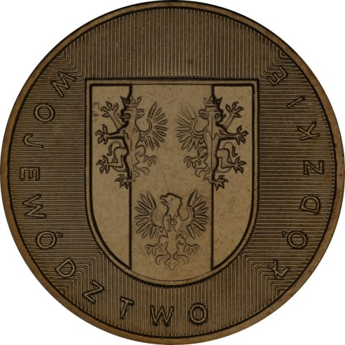 Polska: moneta ze stopu Nordic Gold: 2 zł / 2004 r. -  „Herby Województw": Województwo Lubuskie. Sklep Numizmatyczny, Warszawa ul. Króla Maciusia 12.   www.sklepnumizmatyczny.eu