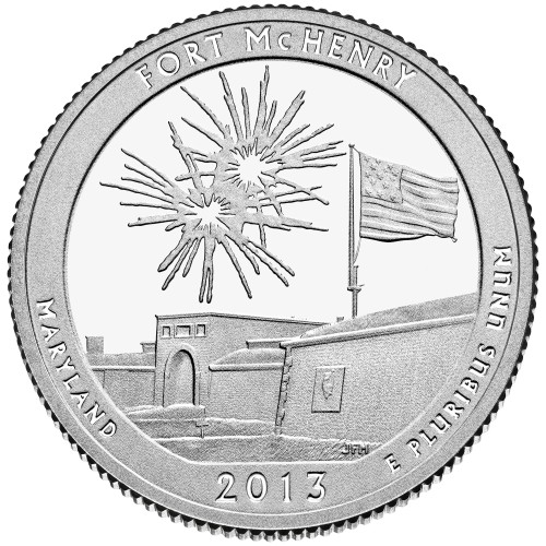 USA: moneta obiegowa z serii ćwierćdolarówek:  Parki Narodowe / Quarter - 25 centów / 2013 r. - Fort McHenry.  Sklep Numizmatyczny, Warszawa ul. Króla Maciusia 12.  www.sklepnumizmatyczny.eu