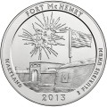 USA: moneta obiegowa z serii ćwierćdolarówek:  Parki Narodowe / Quarter - 25 centów / 2013 r. - Fort McHenry.  Sklep Numizmatyczny, Warszawa ul. Króla Maciusia 12.  www.sklepnumizmatyczny.eu
