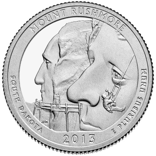 USA: moneta obiegowa z serii ćwierćdolarówek:  Parki Narodowe / Quarter - 25 centów / 2013 r. - Mount Rushmore.  Sklep Numizmatyczny, Warszawa ul. Króla Maciusia 12.  www.sklepnumizmatyczny.eu