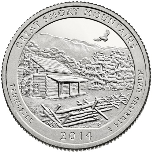 USA: moneta obiegowa z serii ćwierćdolarówek:  Parki Narodowe / Quarter - 25 centów / 2014 r. - Park Narodowy Great Smoky Mountains.  Sklep Numizmatyczny, Warszawa ul. Króla Maciusia 12.  www.sklepnumizmatyczny.eu