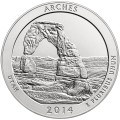 USA: moneta obiegowa z serii ćwierćdolarówek:  Parki Narodowe / Quarter - 25 centów / 2014 r. - Park Narodowy Arches.  Sklep Numizmatyczny, Warszawa ul. Króla Maciusia 12.  www.sklepnumizmatyczny.eu