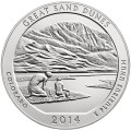 USA: moneta obiegowa z serii ćwierćdolarówek:  Parki Narodowe / Quarter - 25 centów / 2014 r. - Park Narodowy Great Sand Dunes.  Sklep Numizmatyczny, Warszawa ul. Króla Maciusia 12.  www.sklepnumizmatyczny.eu