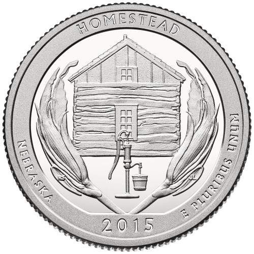 USA: moneta obiegowa z serii ćwierćdolarówek:  Parki Narodowe / Quarter - 25 centów / 2015 r. - Homestead National Monument of America.  Sklep Numizmatyczny, Warszawa ul. Króla Maciusia 12.  www.sklepnumizmatyczny.eu