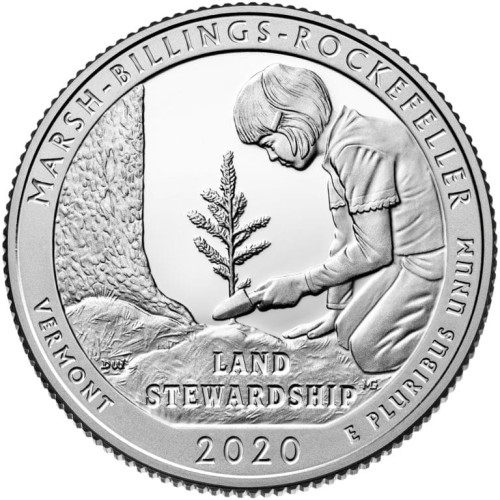 USA: moneta obiegowa z serii ćwierćdolarówek:  Parki Narodowe / Quarter - 25 centów / 2020 r. -  Marsh-Billings-Rockefeller National Historical Park. Sklep Numizmatyczny, Warszawa ul. Króla Maciusia 12.  www.sklepnumizmatyczny.eu