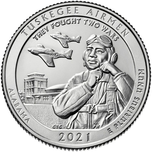 USA: moneta obiegowa z serii ćwierćdolarówek:  Parki Narodowe / Quarter - 25 centów / 2021 r. -  Tuskegee Airmen National Historic Site. Sklep Numizmatyczny, Warszawa ul. Króla Maciusia 12.  www.sklepnumizmatyczny.eu