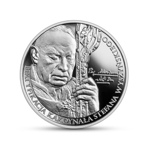 POLSKA: srebrna moneta kolekcjonerska: 10 zł / 2021 r. - Beatyfikacja Kardynała Stefana Wyszyńskiego.    Sklep Numizmatyczny,  Warszawa ul. Króla Maciusia 12.    www.sklepnumizmatyczny.eu