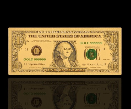 USA: Banknot złocony: 1 $ - jeden dolar.  Sklep Numizmatyczny, Warszawa ul. Króla Maciusia 12.  www.sklepnumizmatyczny.eu