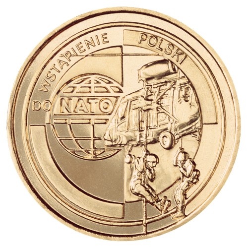 Polska: moneta ze stopu Nordic Gold: 2 zł / 1999 r. - Wejście Polski do NATO .   Sklep Numizmatyczny, Warszawa ul. Króla Maciusia 12.    www.sklepnumizmatyczny.eu 