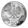 POLSKA: srebrna moneta kolekcjonerska 20 zł / 2002 r. - Zwierzęta Świata – Żółw błotny (łac. Emys orbicularis).  Sklep Numizmatyczny, Warszawa ul. Króla Maciusia 12.         www.sklepnumizmatyczny.eu 