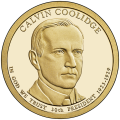 USA: moneta obiegowa z serii:  Prezydenci USA / Dolary Prezydenckie  (nr 30) - 1$ / 2014 r. -  	Calvin Coolidge.  Sklep Numizmatyczny, Warszawa ul. Króla Maciusia 12.  www.sklepnumizmatyczny.eu
