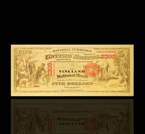 USA: Banknot złocony: 5 $ - pięć dolarów /1875.  Sklep Numizmatyczny, Warszawa ul. Króla Maciusia 12.  www.sklepnumizmatyczny.eu