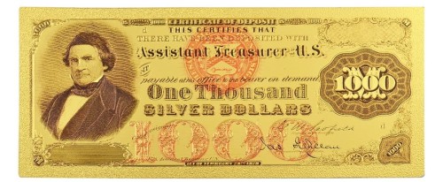 USA: Banknot złocony: 1000 $ - tysiąc dolarów /1878.  Sklep Numizmatyczny, Warszawa ul. Króla Maciusia 12.  www.sklepnumizmatyczny.eu