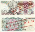 POLSKA wzór banknotu 2.000.000 zł / 1992 r. - Ignacy Jan Paderewski.   Sklep Numizmatyczny, Warszawa ul. Króla Maciusia 12.    www.sklepnumizmatyczny.eu 